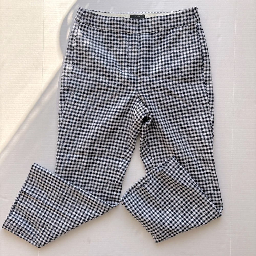 NWT J. Crew Hayden kickout crop pant in gingham stretch linen Navy & white 6